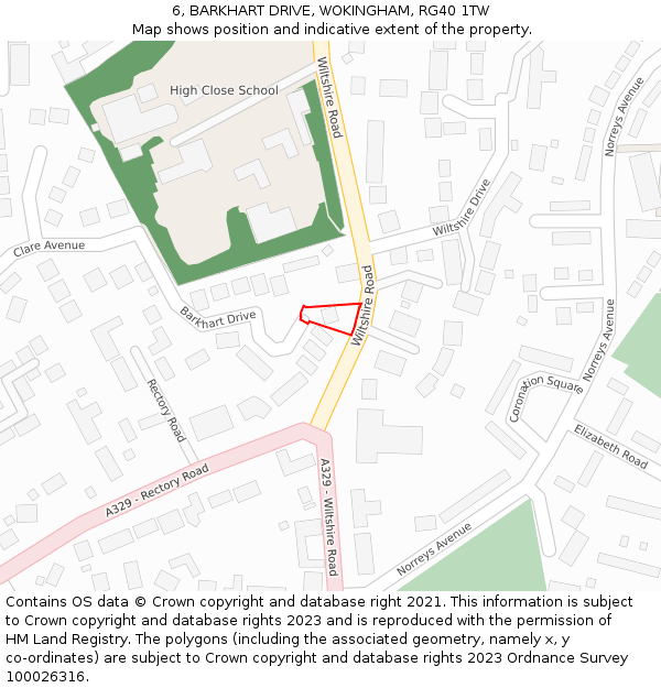 6, BARKHART DRIVE, WOKINGHAM, RG40 1TW: Location map and indicative extent of plot