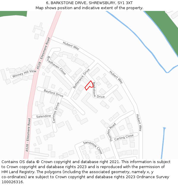 6, BARKSTONE DRIVE, SHREWSBURY, SY1 3XT: Location map and indicative extent of plot