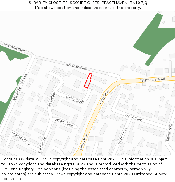 6, BARLEY CLOSE, TELSCOMBE CLIFFS, PEACEHAVEN, BN10 7JQ: Location map and indicative extent of plot