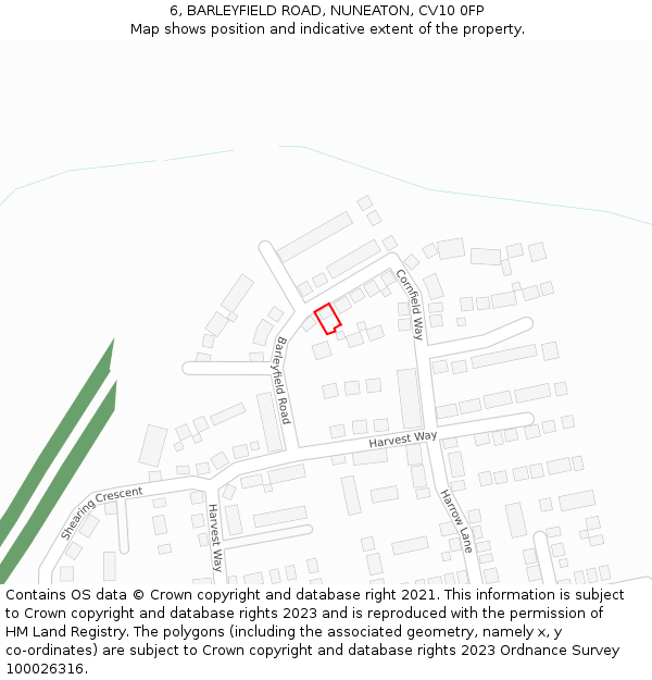 6, BARLEYFIELD ROAD, NUNEATON, CV10 0FP: Location map and indicative extent of plot