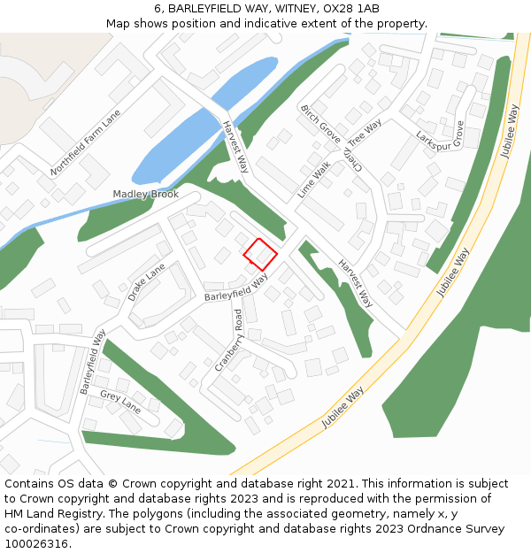 6, BARLEYFIELD WAY, WITNEY, OX28 1AB: Location map and indicative extent of plot