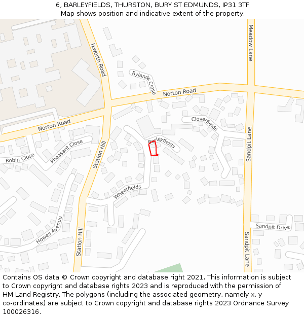 6, BARLEYFIELDS, THURSTON, BURY ST EDMUNDS, IP31 3TF: Location map and indicative extent of plot