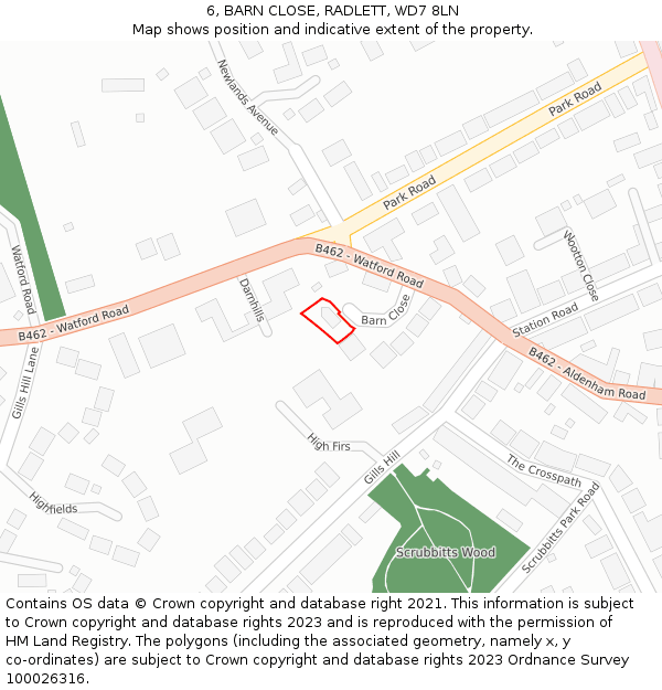 6, BARN CLOSE, RADLETT, WD7 8LN: Location map and indicative extent of plot