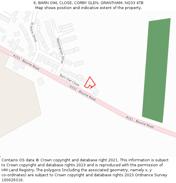 6, BARN OWL CLOSE, CORBY GLEN, GRANTHAM, NG33 4TB: Location map and indicative extent of plot