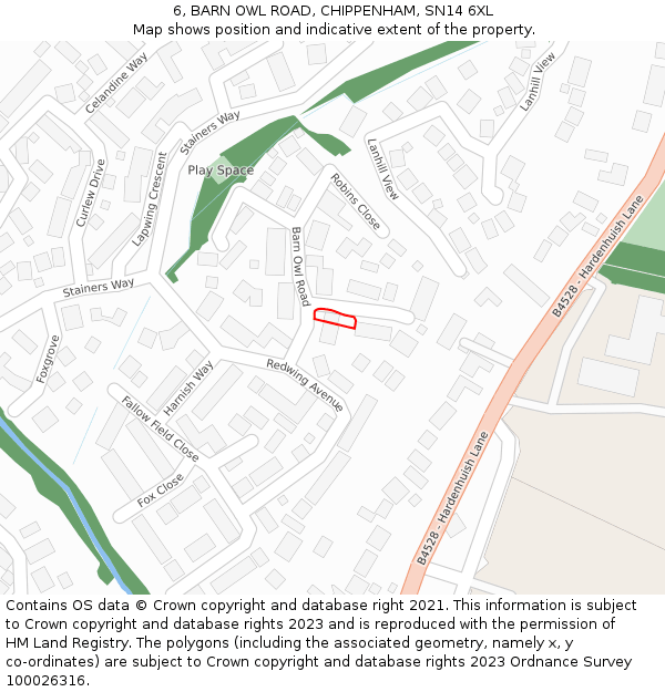 6, BARN OWL ROAD, CHIPPENHAM, SN14 6XL: Location map and indicative extent of plot