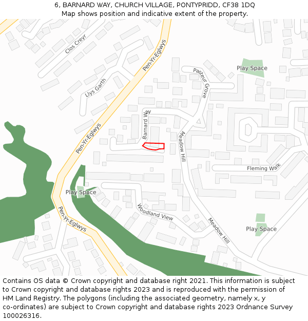 6, BARNARD WAY, CHURCH VILLAGE, PONTYPRIDD, CF38 1DQ: Location map and indicative extent of plot