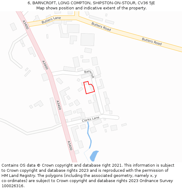 6, BARNCROFT, LONG COMPTON, SHIPSTON-ON-STOUR, CV36 5JE: Location map and indicative extent of plot