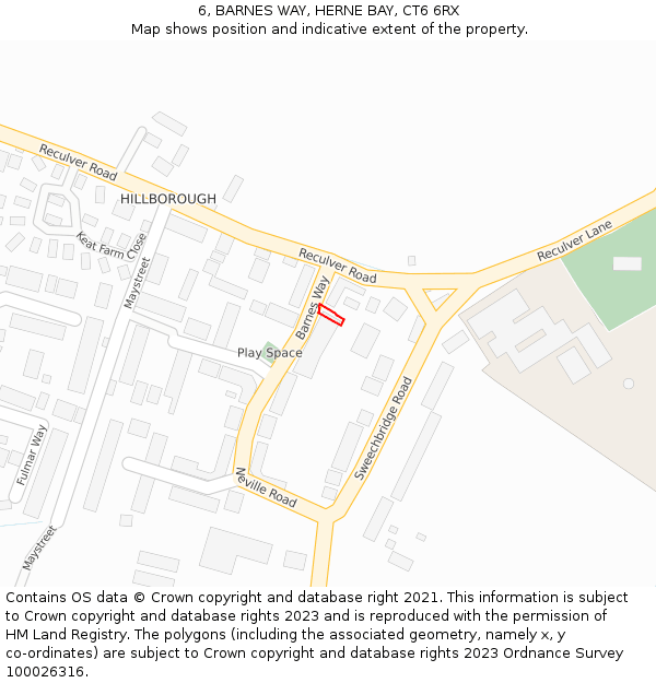 6, BARNES WAY, HERNE BAY, CT6 6RX: Location map and indicative extent of plot