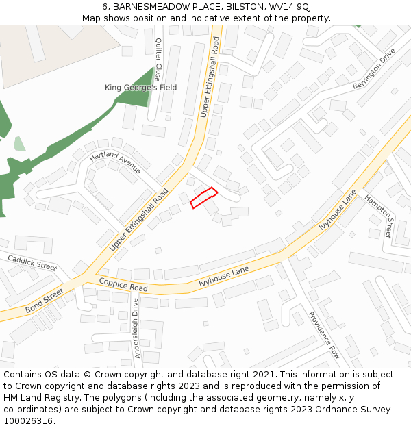 6, BARNESMEADOW PLACE, BILSTON, WV14 9QJ: Location map and indicative extent of plot