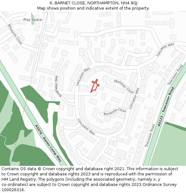 6, BARNET CLOSE, NORTHAMPTON, NN4 8QJ: Location map and indicative extent of plot