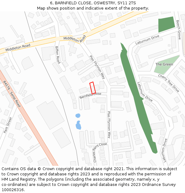 6, BARNFIELD CLOSE, OSWESTRY, SY11 2TS: Location map and indicative extent of plot