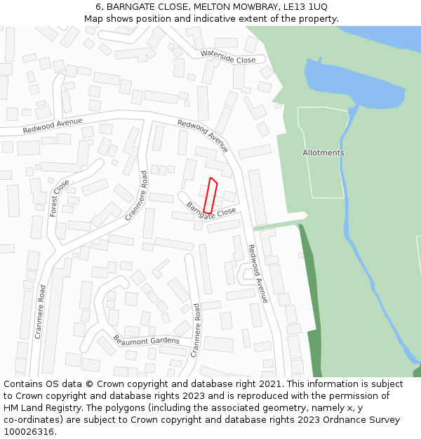 6, BARNGATE CLOSE, MELTON MOWBRAY, LE13 1UQ: Location map and indicative extent of plot