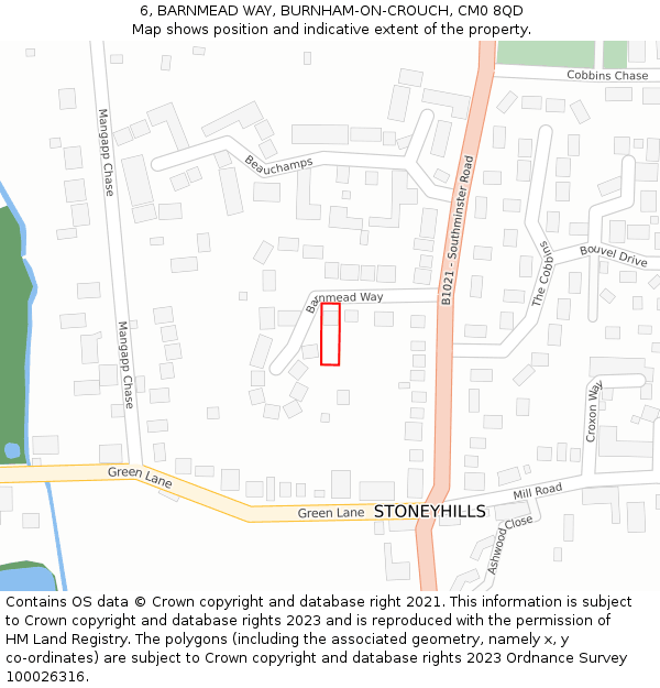 6, BARNMEAD WAY, BURNHAM-ON-CROUCH, CM0 8QD: Location map and indicative extent of plot