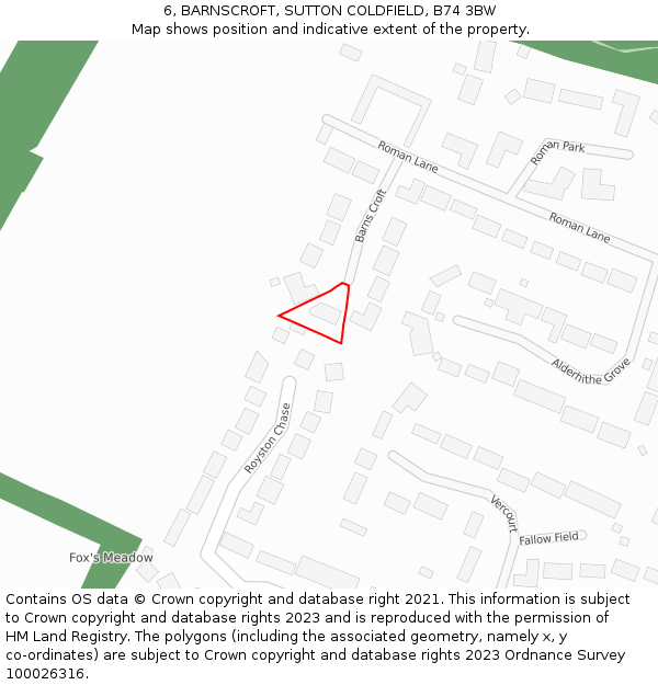 6, BARNSCROFT, SUTTON COLDFIELD, B74 3BW: Location map and indicative extent of plot