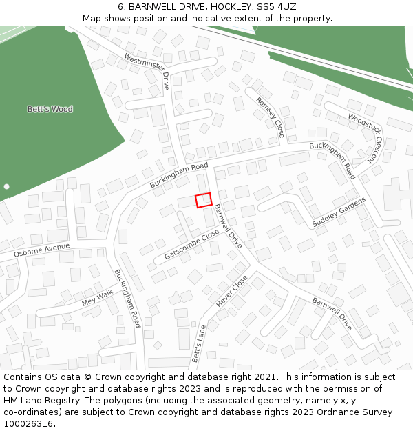 6, BARNWELL DRIVE, HOCKLEY, SS5 4UZ: Location map and indicative extent of plot