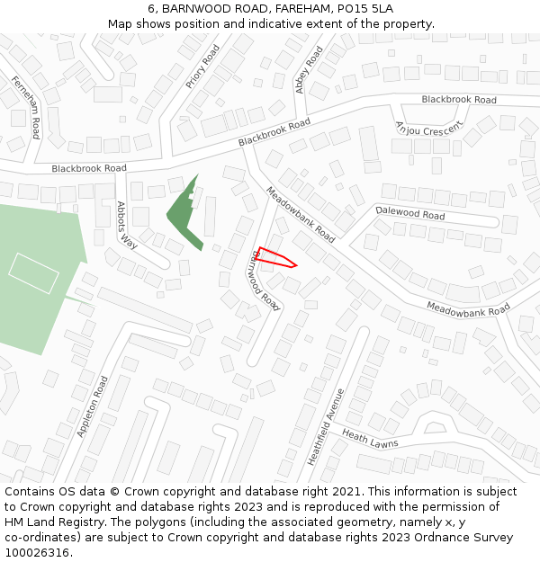 6, BARNWOOD ROAD, FAREHAM, PO15 5LA: Location map and indicative extent of plot