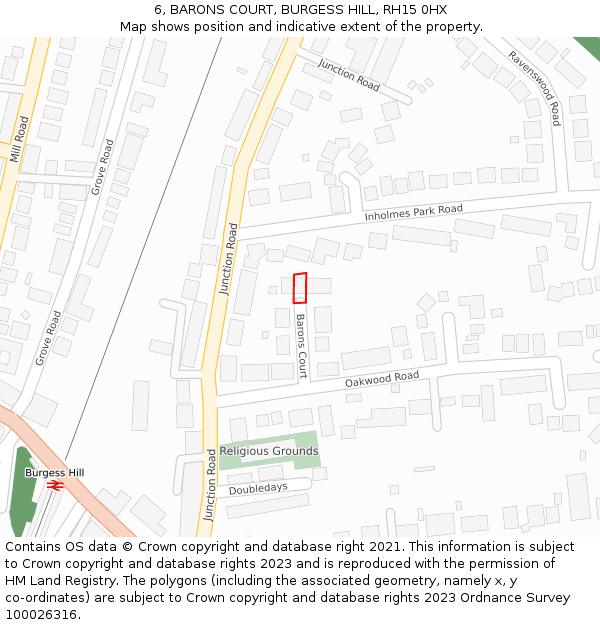 6, BARONS COURT, BURGESS HILL, RH15 0HX: Location map and indicative extent of plot