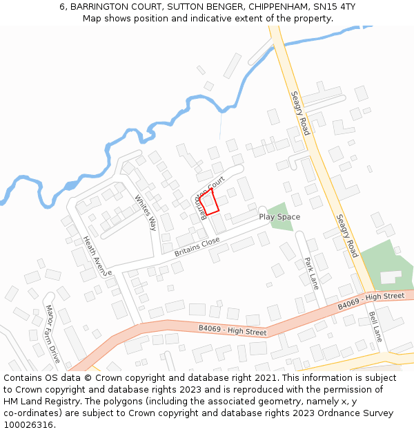 6, BARRINGTON COURT, SUTTON BENGER, CHIPPENHAM, SN15 4TY: Location map and indicative extent of plot