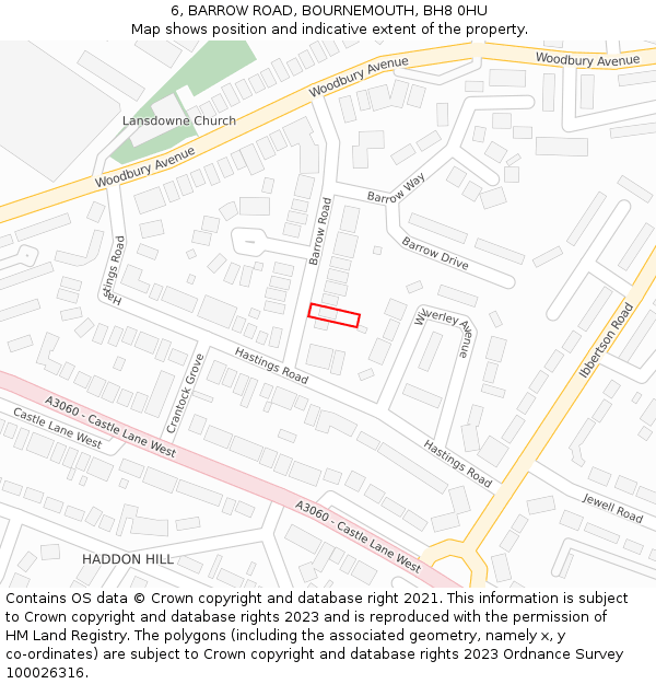 6, BARROW ROAD, BOURNEMOUTH, BH8 0HU: Location map and indicative extent of plot
