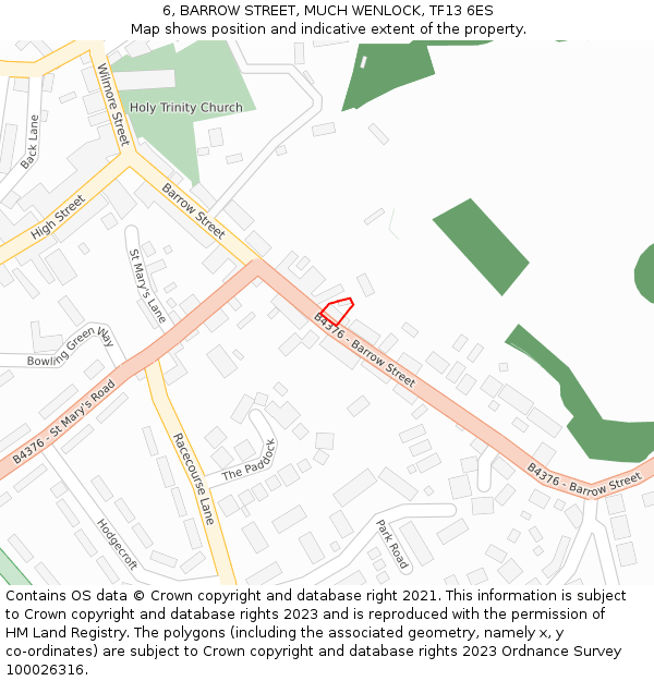 6, BARROW STREET, MUCH WENLOCK, TF13 6ES: Location map and indicative extent of plot