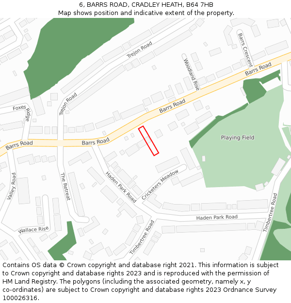 6, BARRS ROAD, CRADLEY HEATH, B64 7HB: Location map and indicative extent of plot