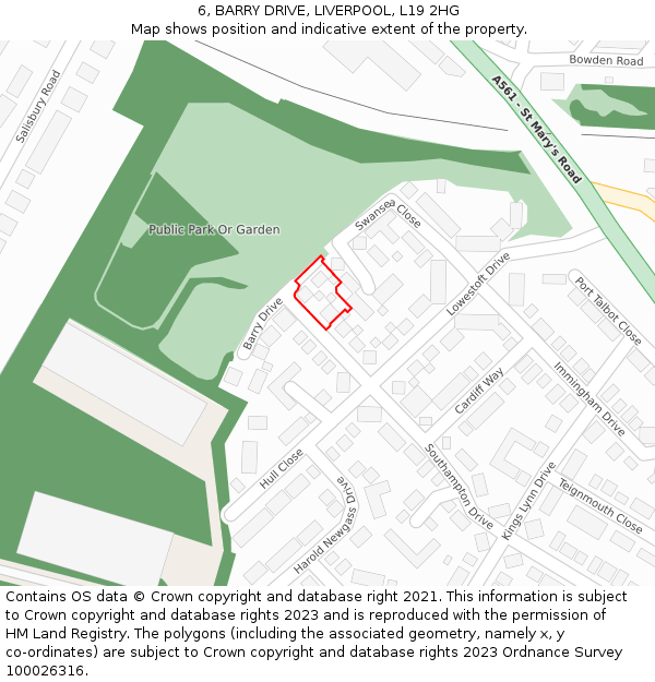 6, BARRY DRIVE, LIVERPOOL, L19 2HG: Location map and indicative extent of plot