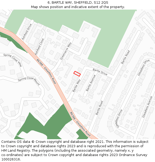6, BARTLE WAY, SHEFFIELD, S12 2QS: Location map and indicative extent of plot