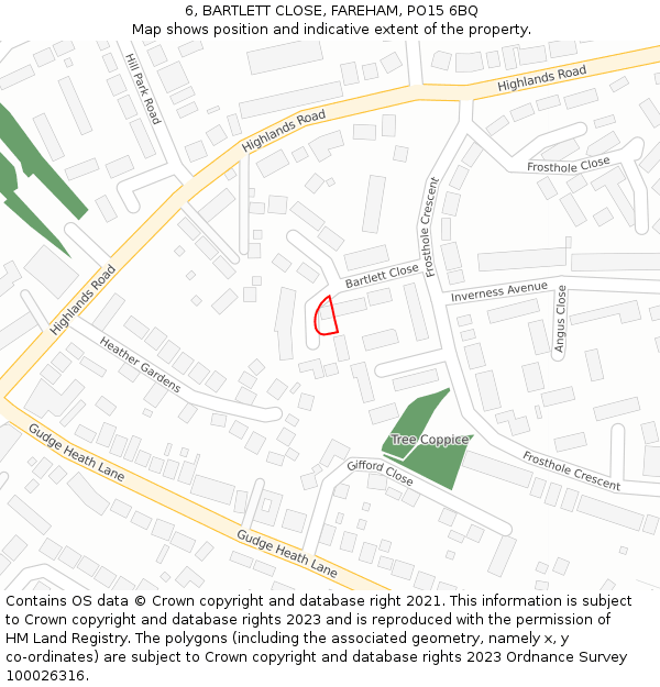 6, BARTLETT CLOSE, FAREHAM, PO15 6BQ: Location map and indicative extent of plot