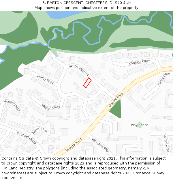 6, BARTON CRESCENT, CHESTERFIELD, S40 4UH: Location map and indicative extent of plot