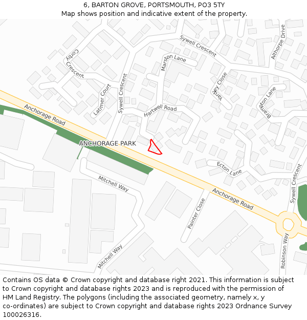 6, BARTON GROVE, PORTSMOUTH, PO3 5TY: Location map and indicative extent of plot