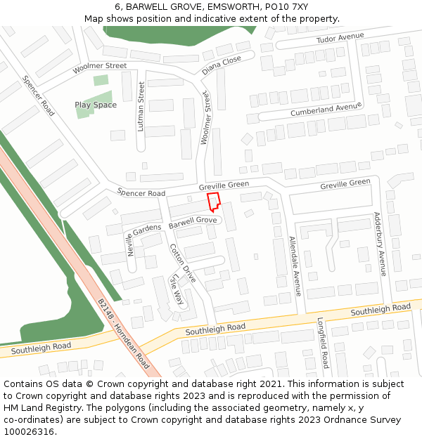 6, BARWELL GROVE, EMSWORTH, PO10 7XY: Location map and indicative extent of plot