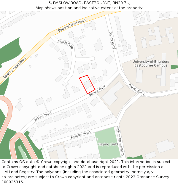 6, BASLOW ROAD, EASTBOURNE, BN20 7UJ: Location map and indicative extent of plot