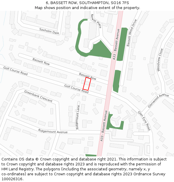 6, BASSETT ROW, SOUTHAMPTON, SO16 7FS: Location map and indicative extent of plot