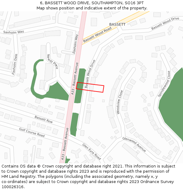 6, BASSETT WOOD DRIVE, SOUTHAMPTON, SO16 3PT: Location map and indicative extent of plot