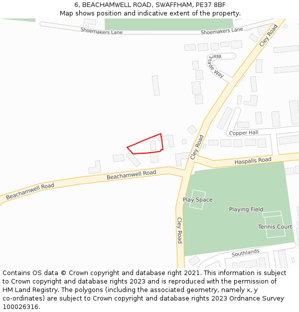 6, BEACHAMWELL ROAD, SWAFFHAM, PE37 8BF: Location map and indicative extent of plot