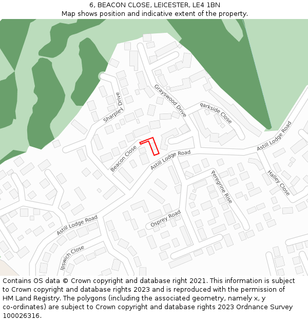 6, BEACON CLOSE, LEICESTER, LE4 1BN: Location map and indicative extent of plot