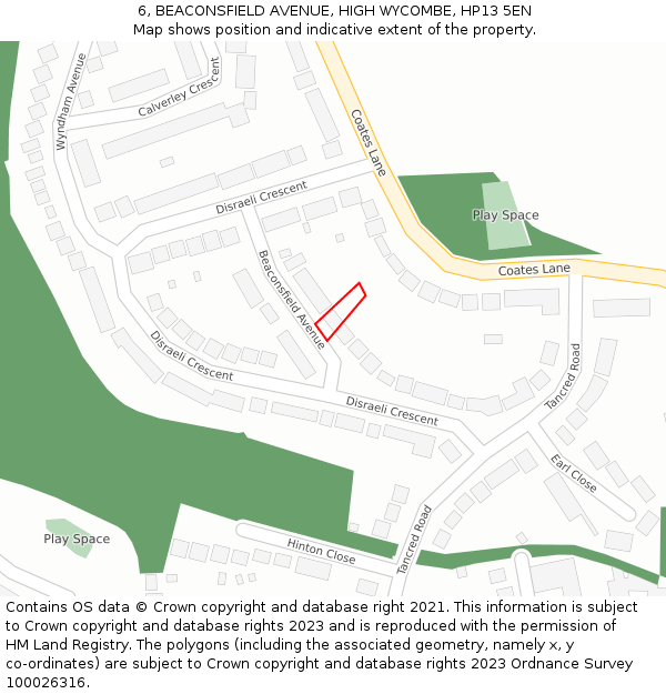 6, BEACONSFIELD AVENUE, HIGH WYCOMBE, HP13 5EN: Location map and indicative extent of plot