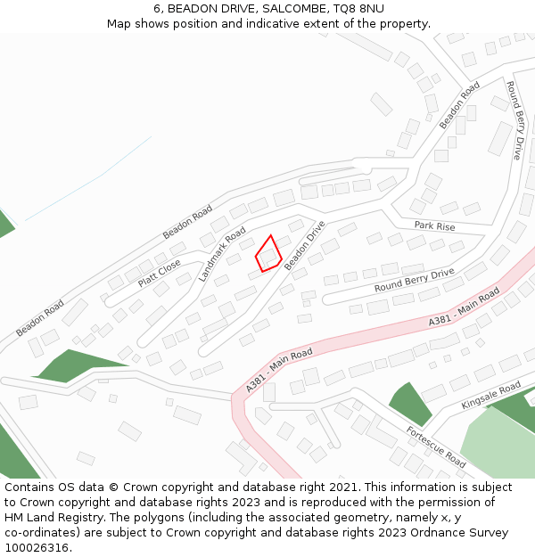 6, BEADON DRIVE, SALCOMBE, TQ8 8NU: Location map and indicative extent of plot