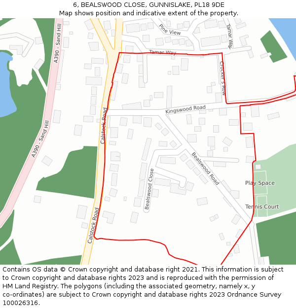 6, BEALSWOOD CLOSE, GUNNISLAKE, PL18 9DE: Location map and indicative extent of plot