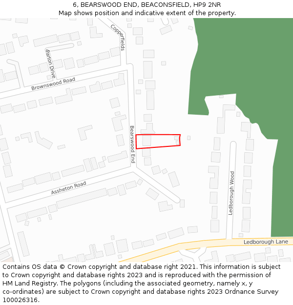 6, BEARSWOOD END, BEACONSFIELD, HP9 2NR: Location map and indicative extent of plot