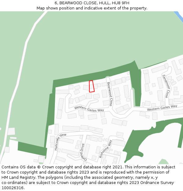 6, BEARWOOD CLOSE, HULL, HU8 9FH: Location map and indicative extent of plot