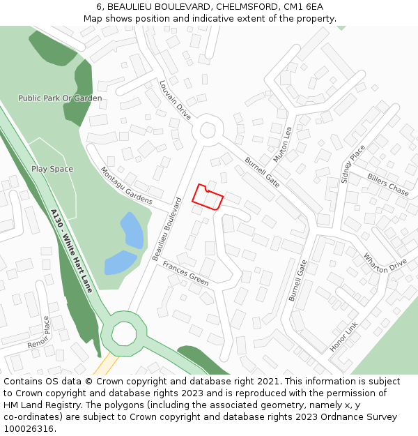 6, BEAULIEU BOULEVARD, CHELMSFORD, CM1 6EA: Location map and indicative extent of plot