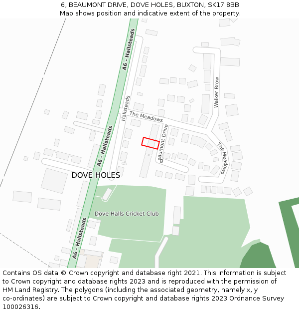 6, BEAUMONT DRIVE, DOVE HOLES, BUXTON, SK17 8BB: Location map and indicative extent of plot