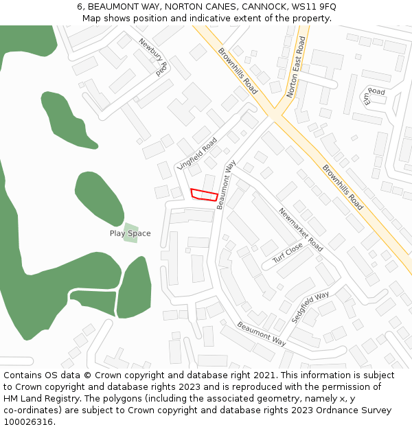 6, BEAUMONT WAY, NORTON CANES, CANNOCK, WS11 9FQ: Location map and indicative extent of plot