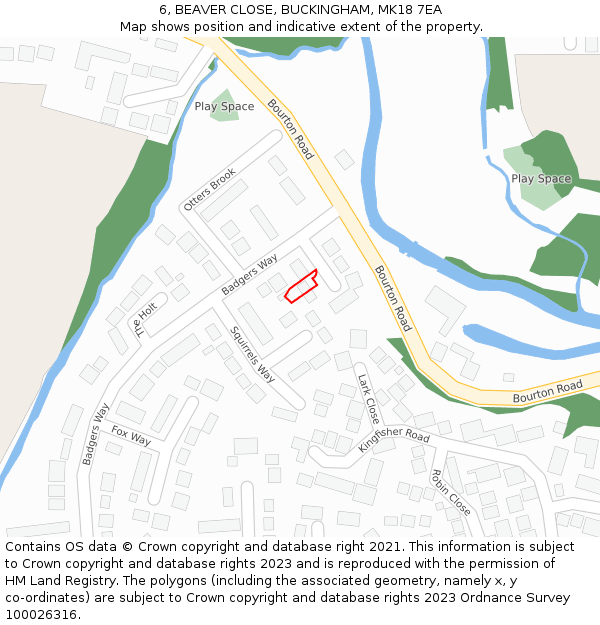 6, BEAVER CLOSE, BUCKINGHAM, MK18 7EA: Location map and indicative extent of plot