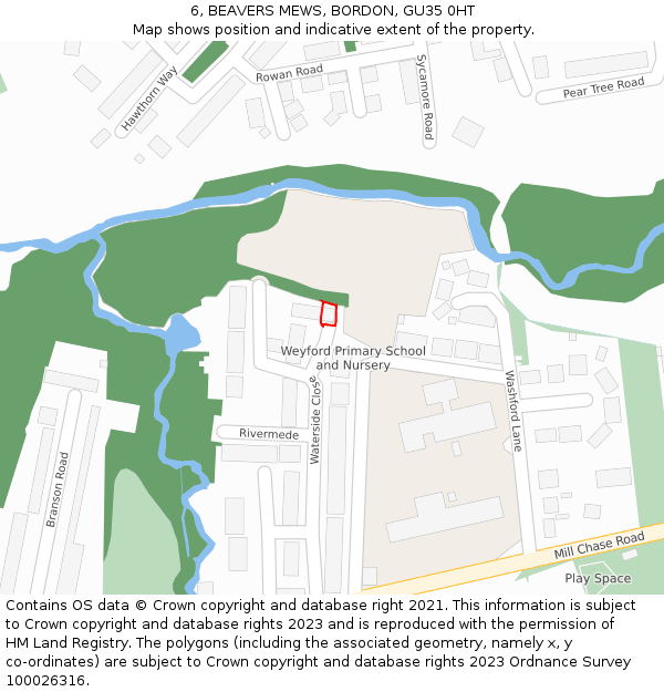 6, BEAVERS MEWS, BORDON, GU35 0HT: Location map and indicative extent of plot