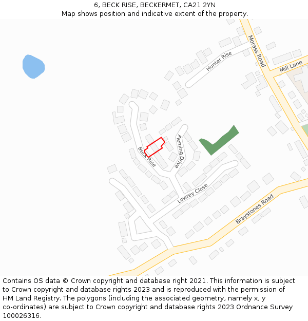 6, BECK RISE, BECKERMET, CA21 2YN: Location map and indicative extent of plot