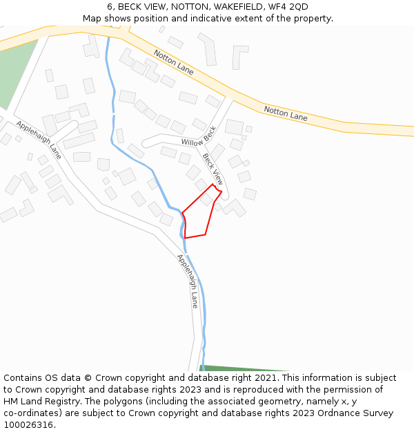 6, BECK VIEW, NOTTON, WAKEFIELD, WF4 2QD: Location map and indicative extent of plot