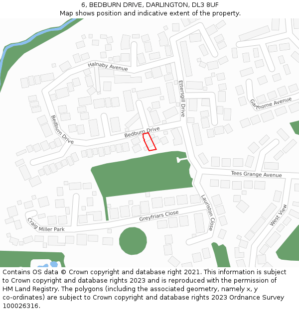 6, BEDBURN DRIVE, DARLINGTON, DL3 8UF: Location map and indicative extent of plot