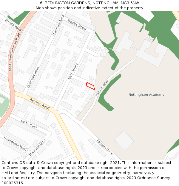 6, BEDLINGTON GARDENS, NOTTINGHAM, NG3 5NW: Location map and indicative extent of plot